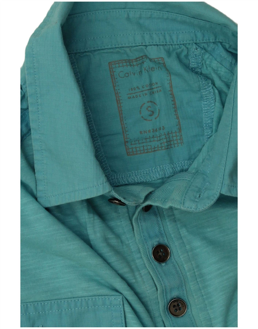 CALVIN KLEIN Camisa polo masculina pequena de algodão manchado azul