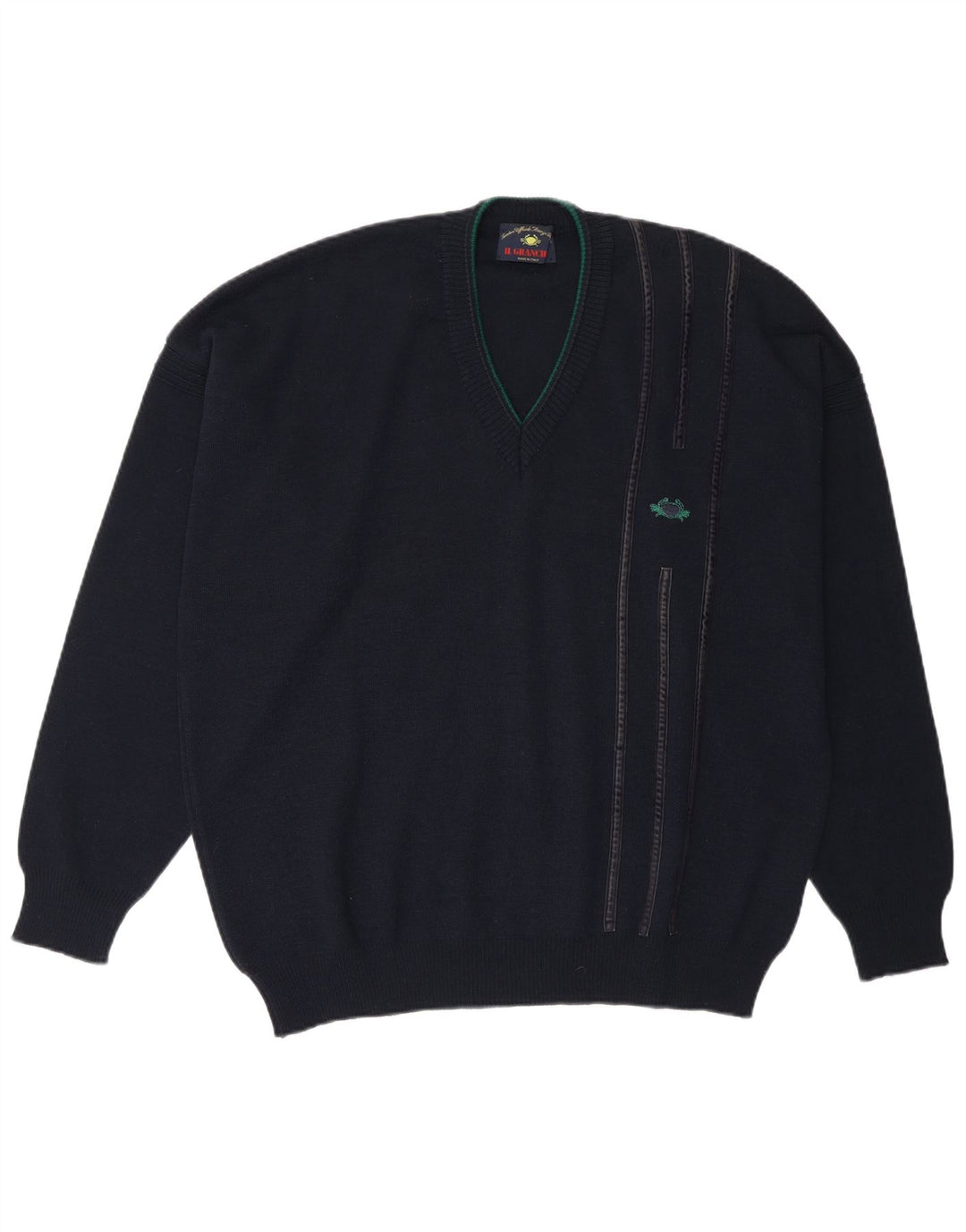 Suéter masculino Il Granchio com decote em V XL lã azul marinho
