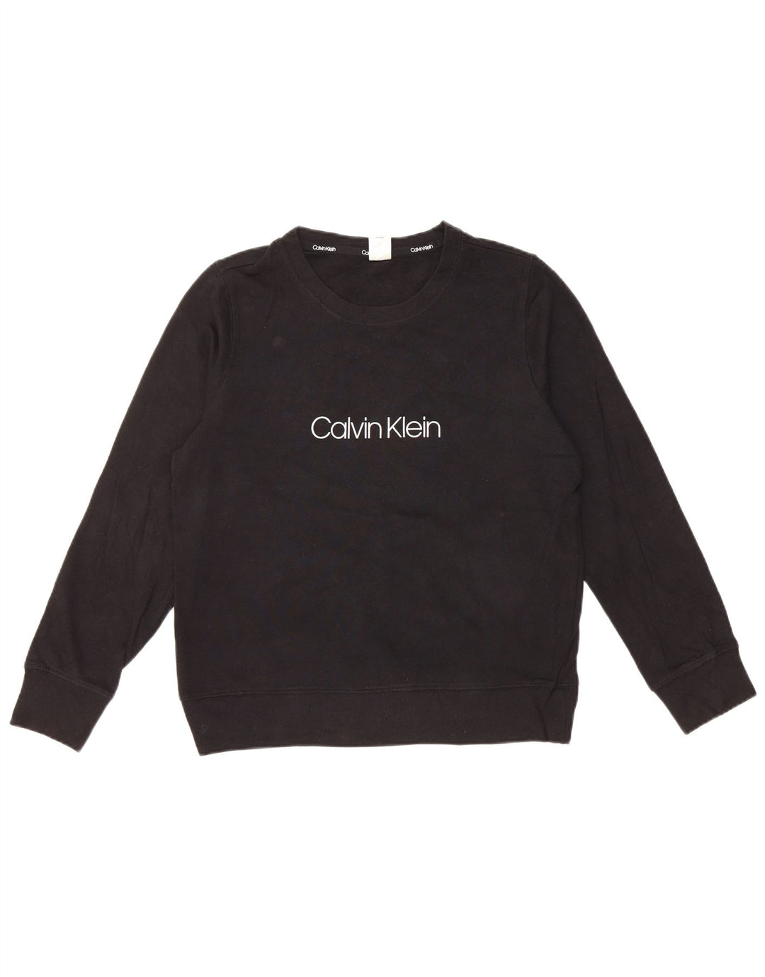 CALVIN KLEIN moletom gráfico feminino jumper UK 14 médio algodão preto