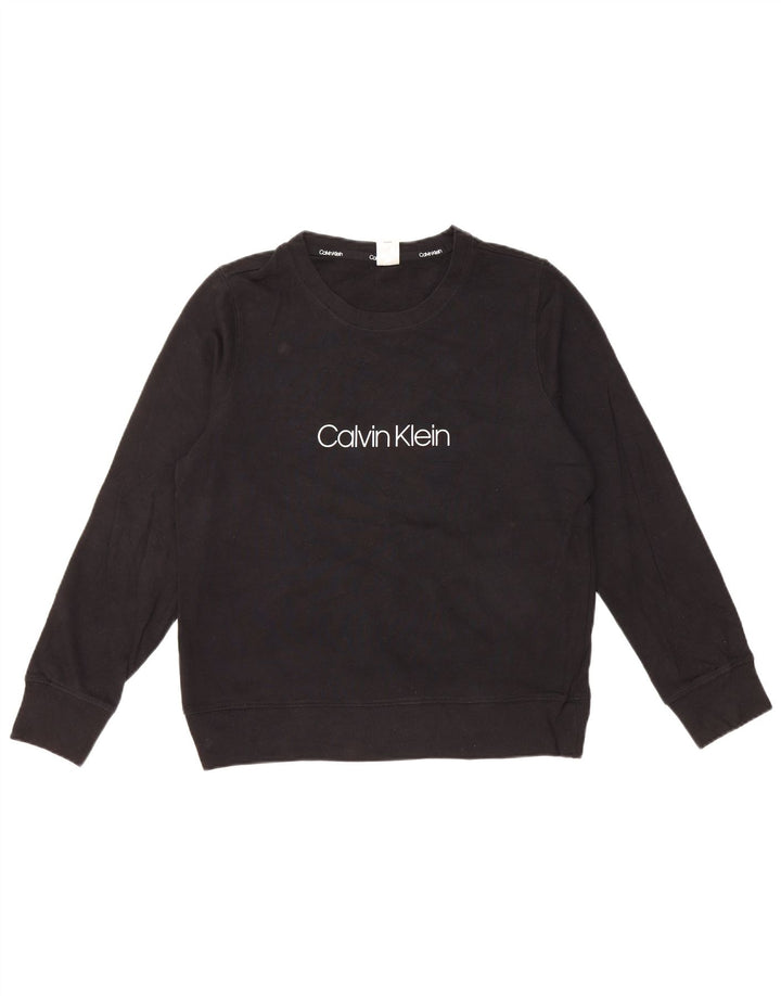 CALVIN KLEIN moletom gráfico feminino jumper UK 14 médio algodão preto