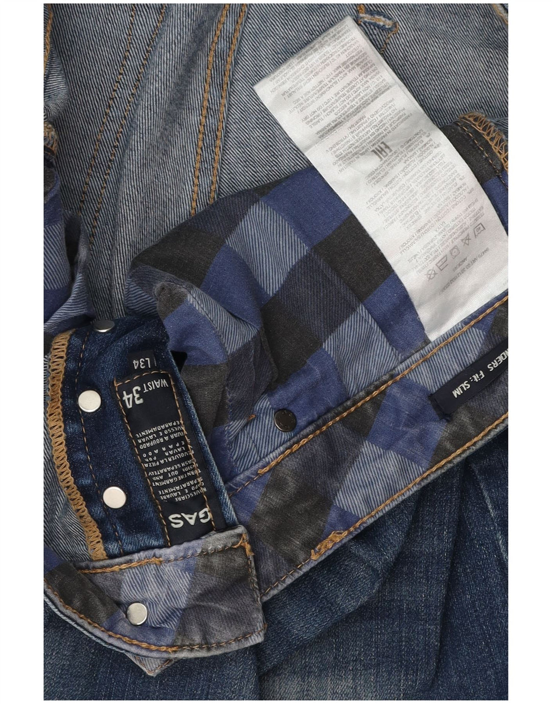 Calça jeans masculina GAS desgastada W34 L34 azul algodão