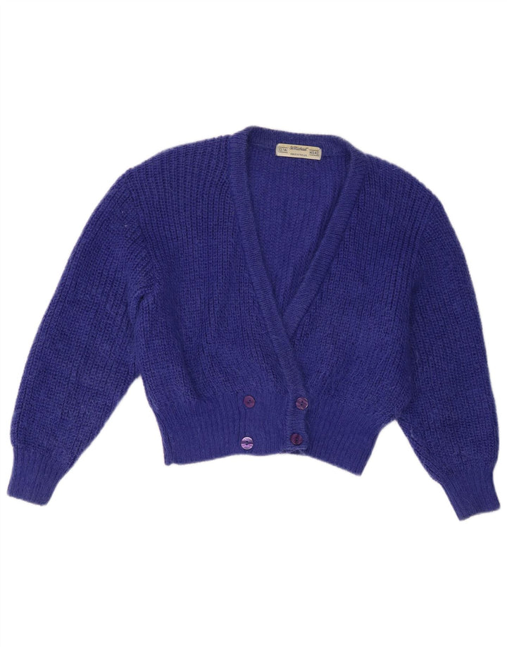 Suéter cardigã feminino St Michael Reino Unido 12/14 mohair azul médio