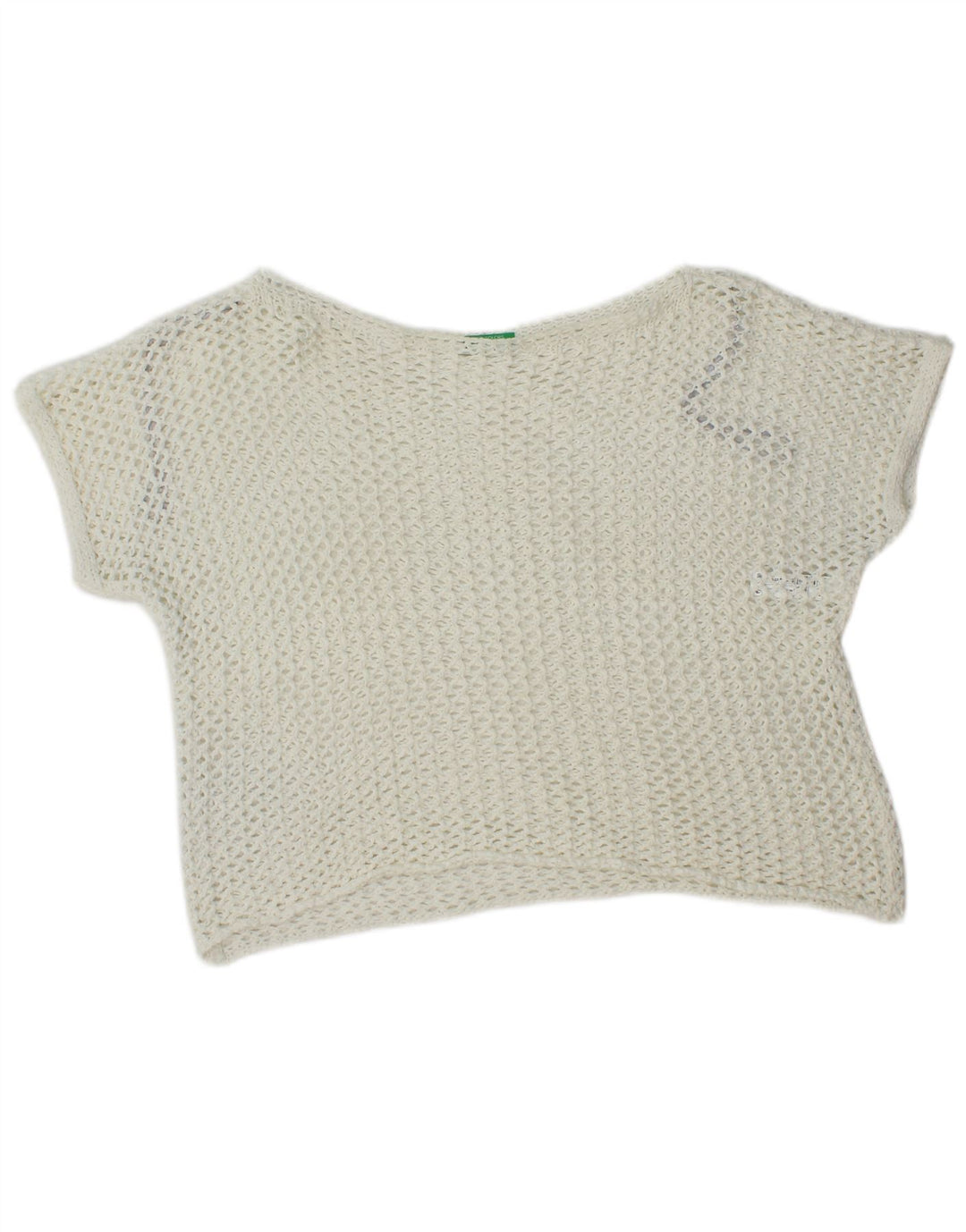 Top cropped feminino de crochê grande da Benetton Reino Unido 10 algodão branco pequeno