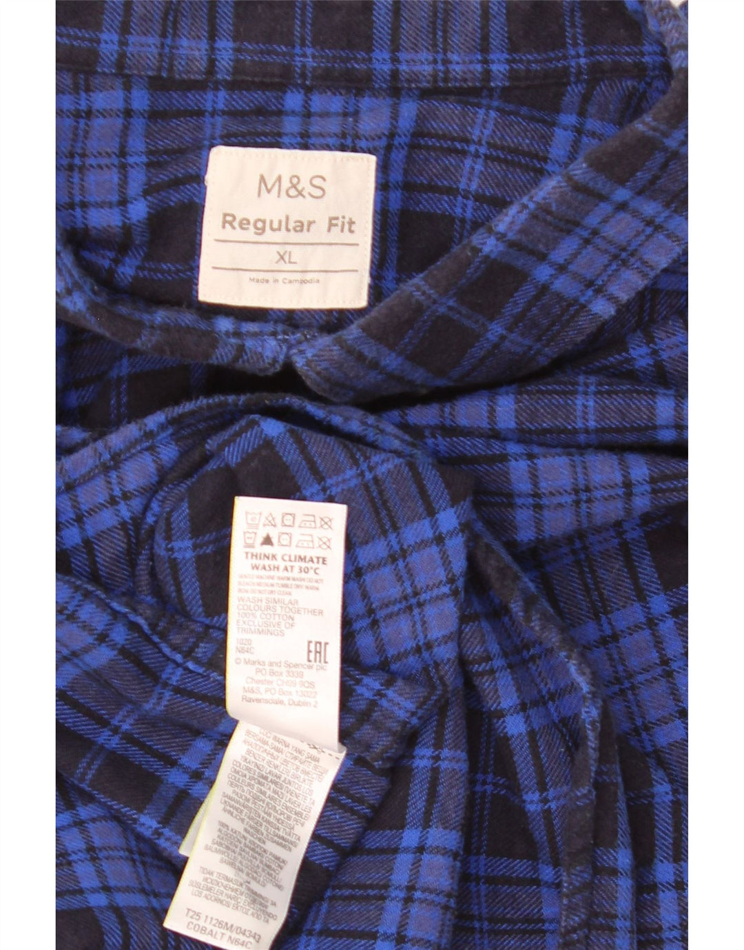 Camisa masculina de flanela Marks & Spencer Regular Fit XL azul xadrez algodão