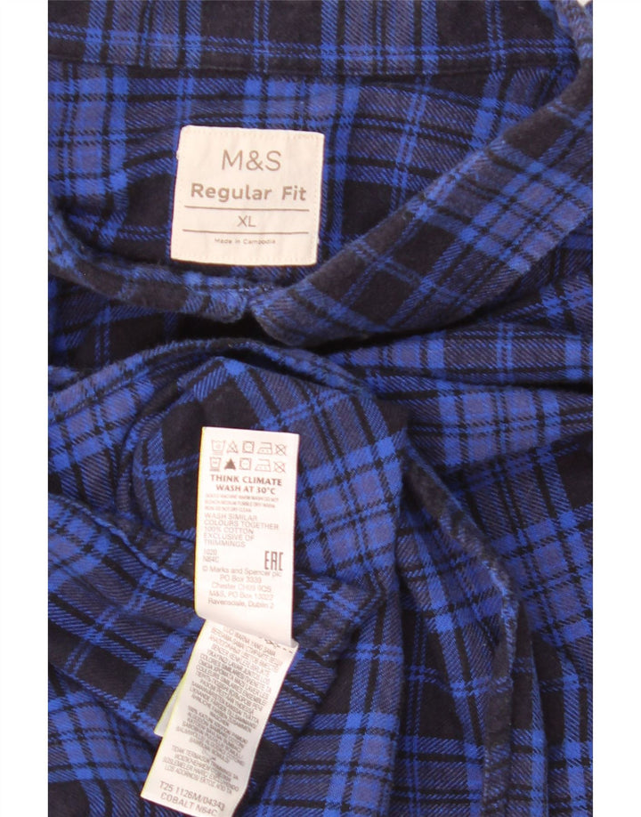 Camisa masculina de flanela Marks & Spencer Regular Fit XL azul xadrez algodão