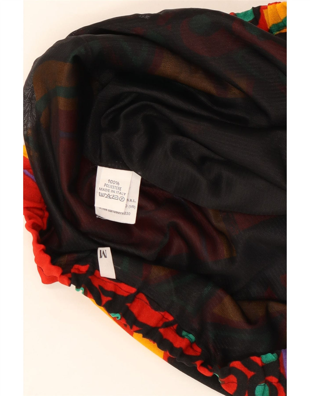 Saia plissada feminina vintage média W30 poliéster geométrico multicolorido