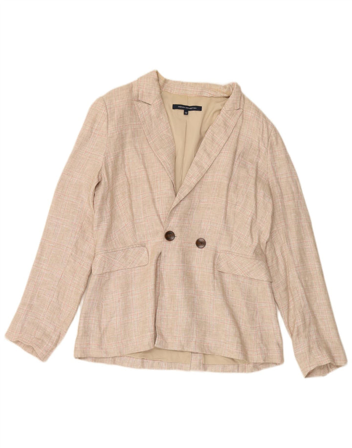 FRENCH CONNECTION Jaqueta blazer feminina oversized Reino Unido 10 pequena xadrez bege