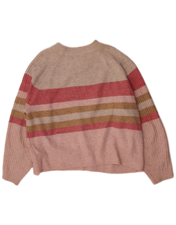 Suéter feminino Marks & Spencer com gola canoa UK 18 XL listrado rosa