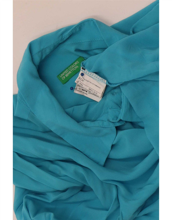 Camisa feminina Benetton UK 10 pequena viscose azul