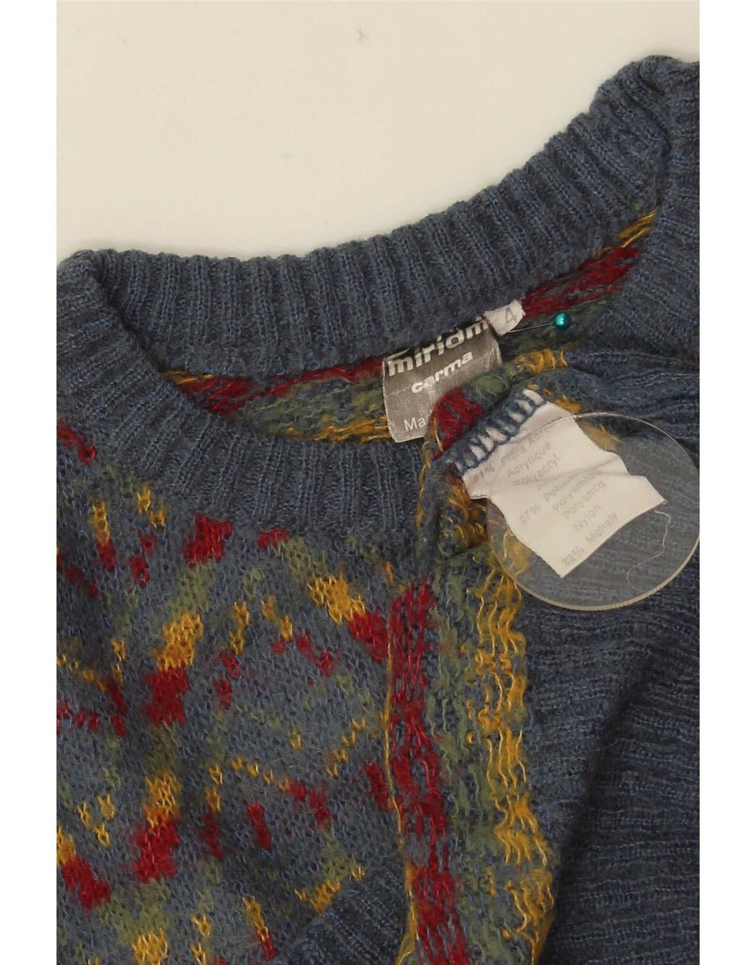 Suéter masculino Miriam com gola redonda, cinza médio, acrílico Fair Isle