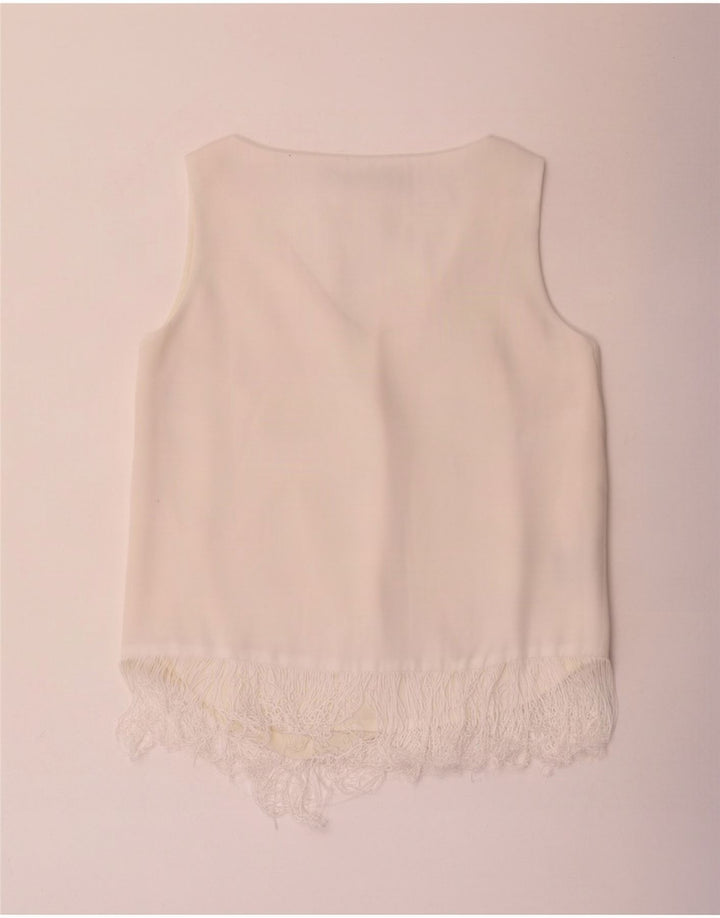 Blusa feminina sem mangas Ralph Lauren US 6 poliéster branco médio