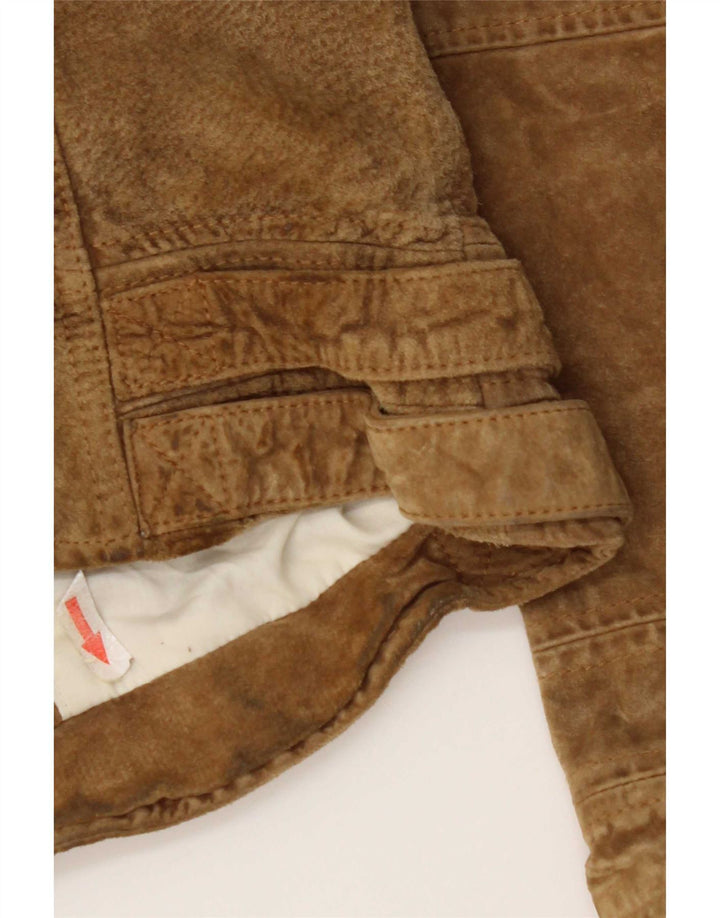 Zara Womens Crop Suede Jacket UK 12 Couro Bege Médio