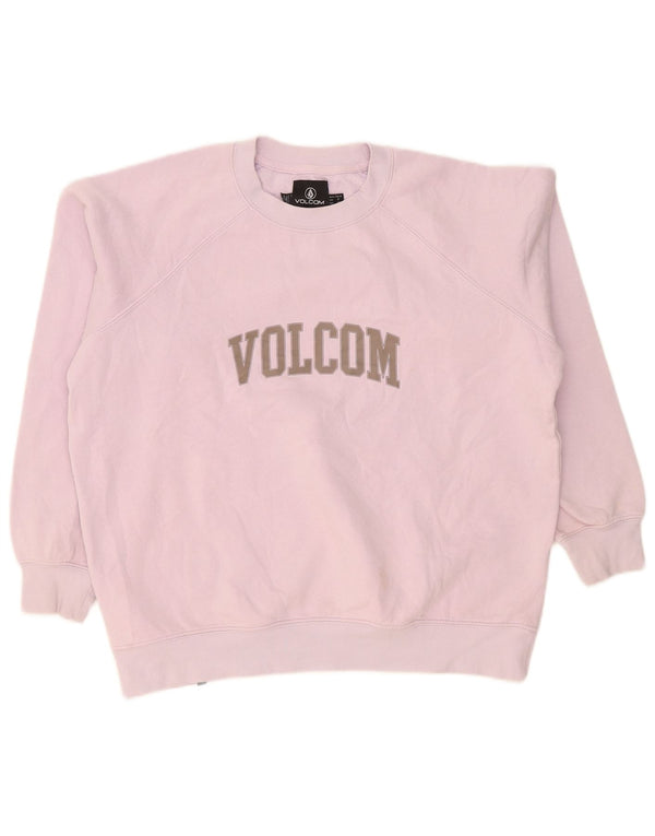 Volcom Womens Graphic Oversized Sweatshirt Jumper US 4/6 Small Pink Cotton