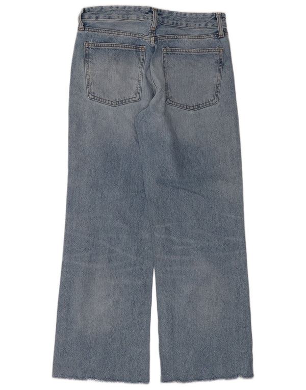 Zara Jeans feminino de perna larga desgastado UE 38 pequeno W28 L29 algodão azul