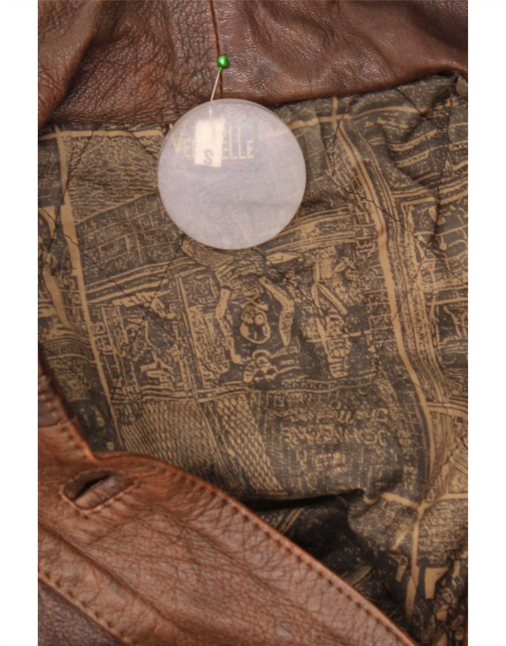 Jaqueta de couro superdimensionada feminina vintage Reino Unido 10 couro marrom pequeno