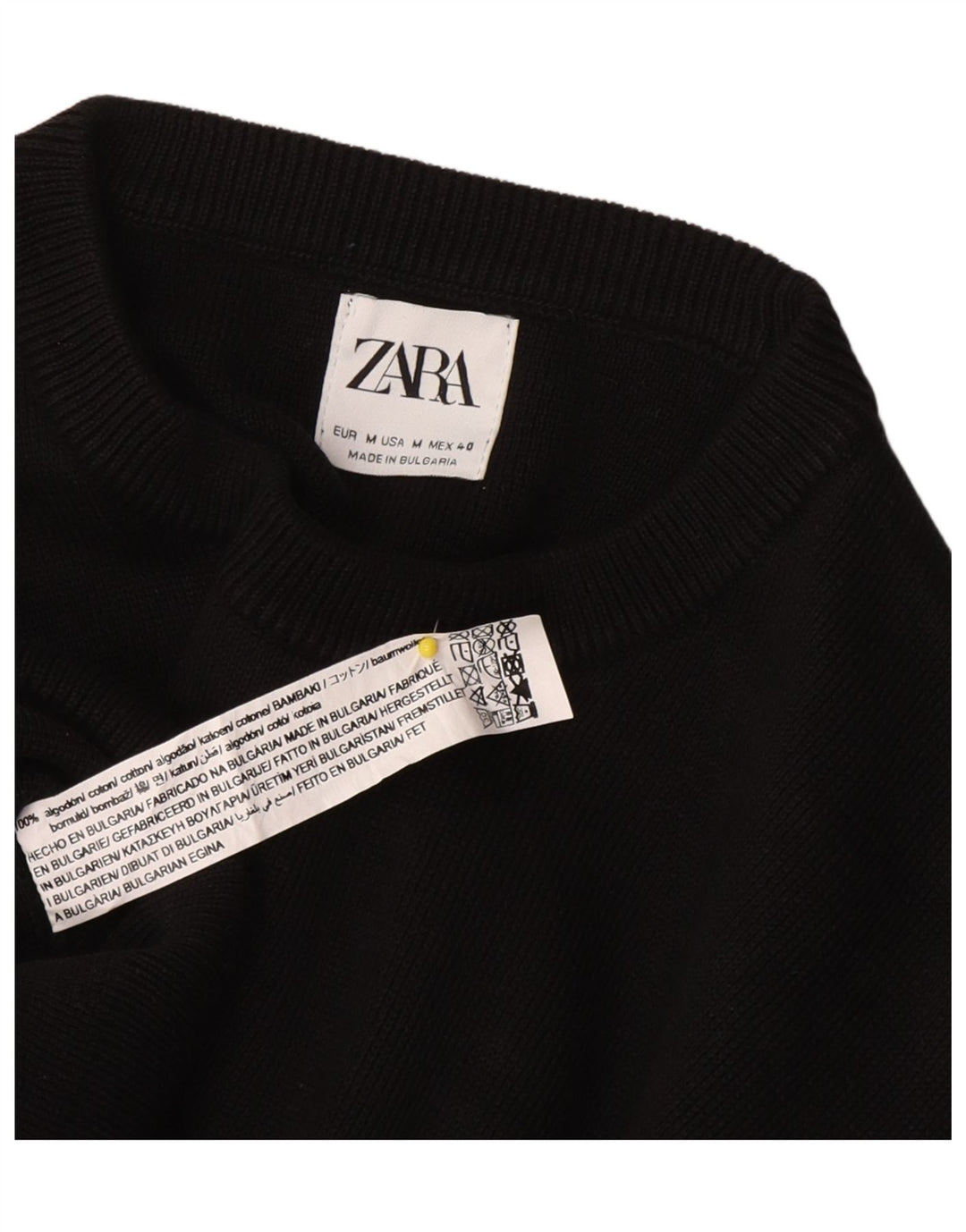 Zara Suéter masculino com gola redonda, algodão preto médio