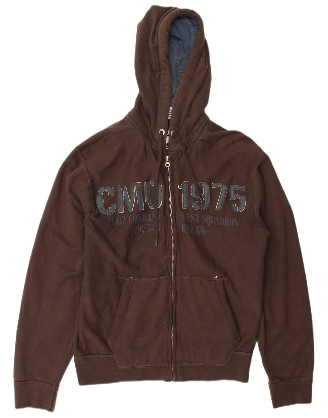 Suéter masculino Zara com capuz e zíper gráfico EU 40 marrom médio