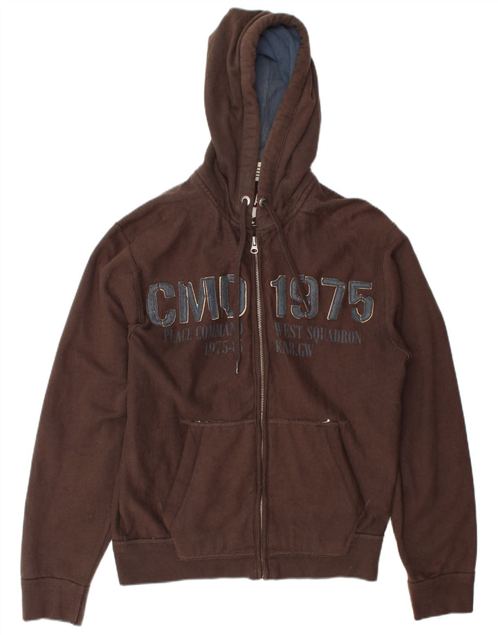 Suéter masculino Zara com capuz e zíper gráfico EU 40 marrom médio