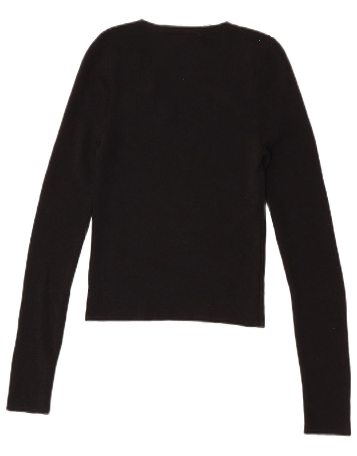 Zara Top curto feminino manga comprida Reino Unido 8 pequeno preto poliamida
