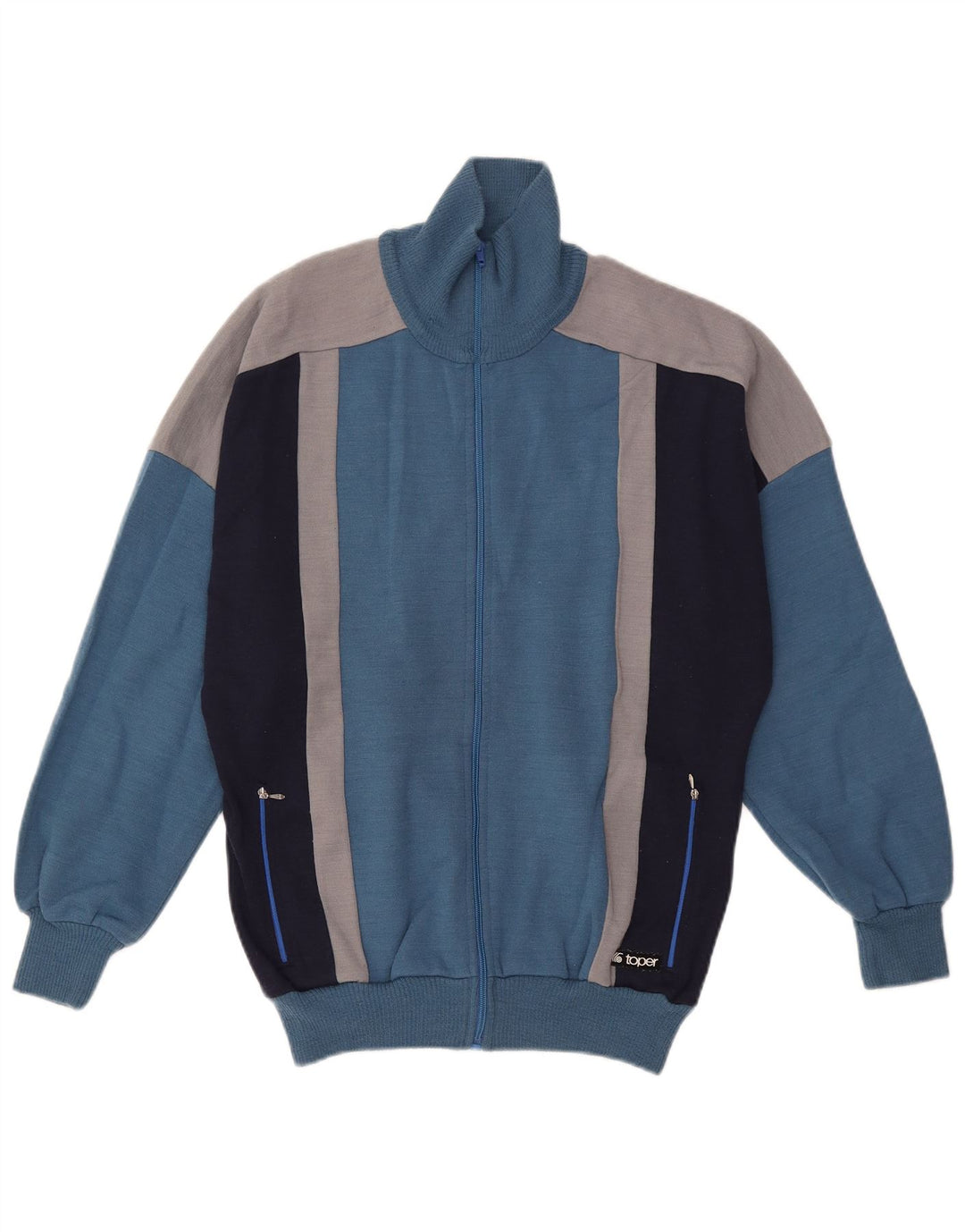 Jaqueta de treino masculina vintage UK 42 grande bloco colorido azul