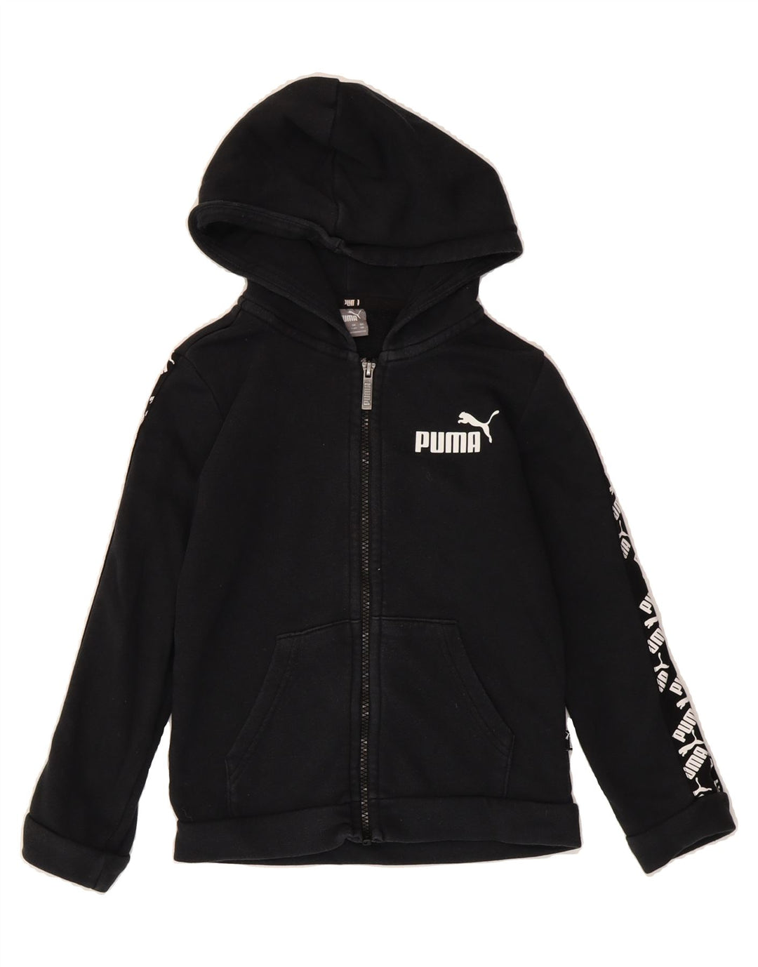 PUMA Boys Graphic Zip Hoodie Sweater 7-8 Years Black Cotton Vintage Puma and Second-Hand Puma from Messina Hembry 