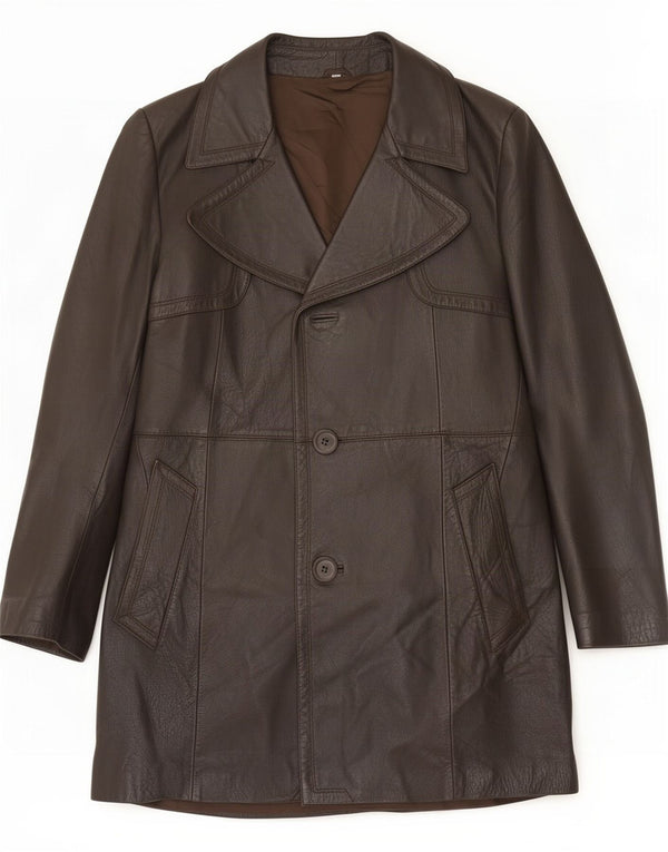 Vintage Mens Leather Coat IT 48 Medium Brown
