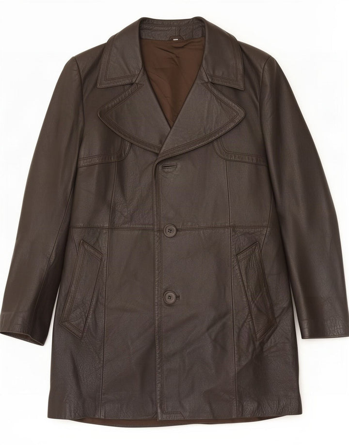 Casaco de couro masculino vintage IT 48 marrom médio