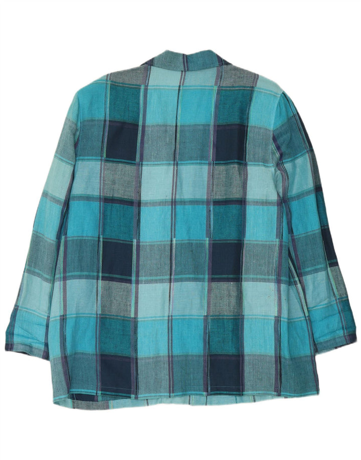 Jaqueta blazer vintage feminina com 2 botões Reino Unido 18 XL azul xadrez viscose