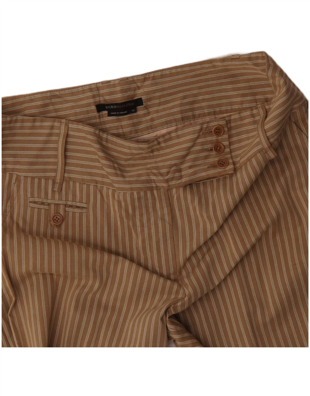 Calça feminina casual de perna larga MAX MARA US 10 grande W34 L32 listrada marrom