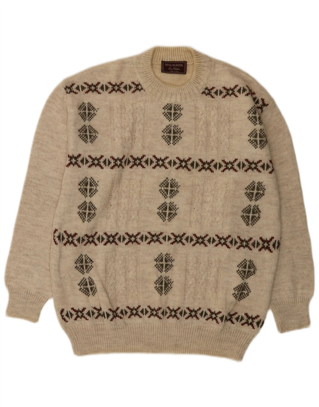 Suéter masculino MALAGRIDA com gola redonda, grande bege Fair Isle