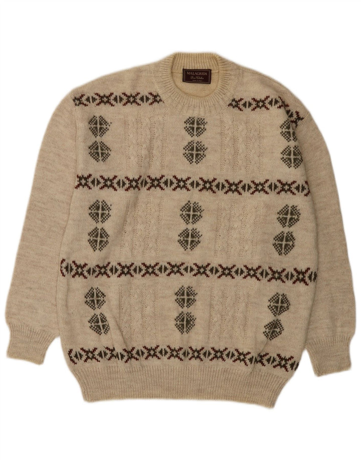 Suéter masculino MALAGRIDA com gola redonda, grande bege Fair Isle