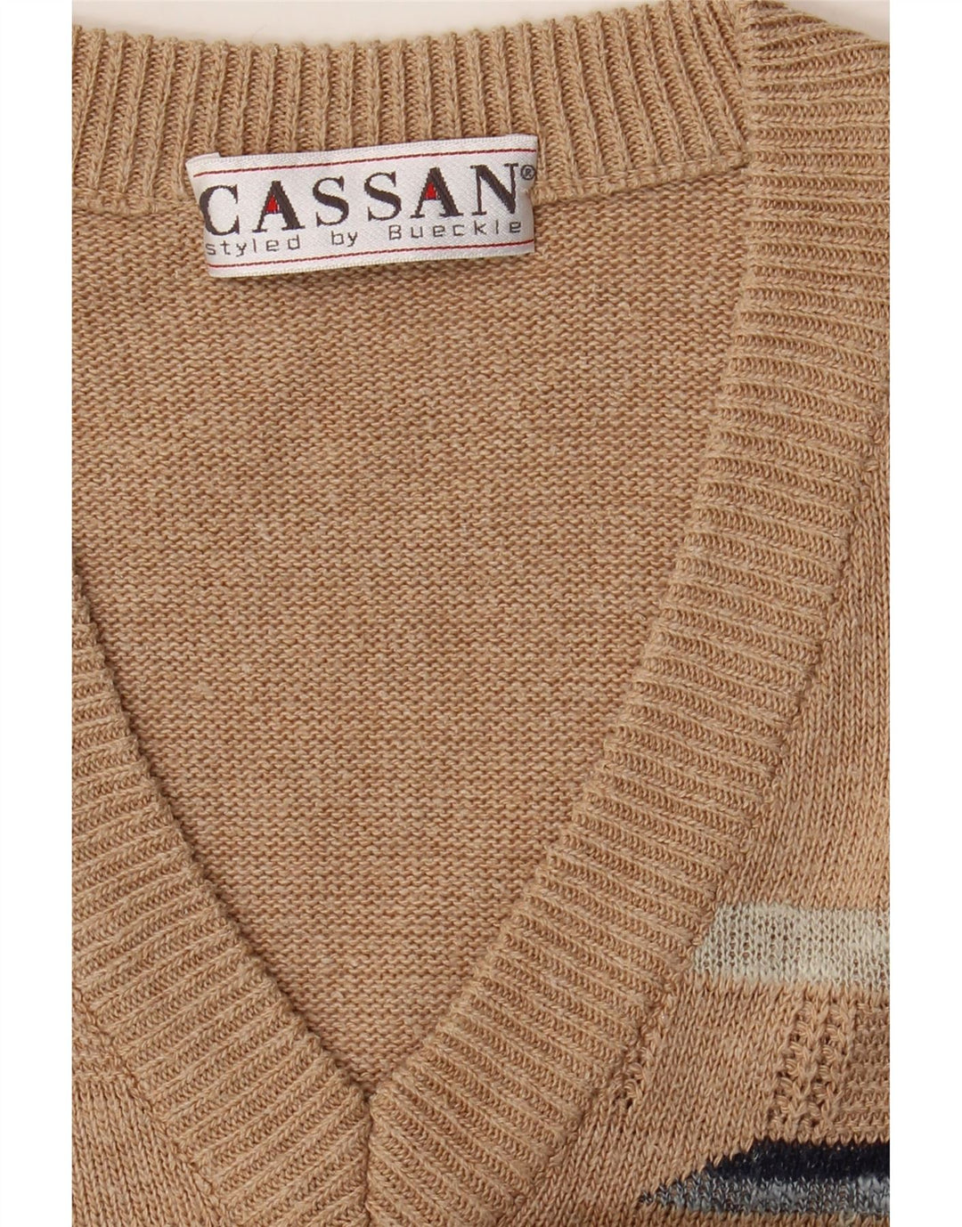 CASSAN Mens Vest Tank Top Medium Beige Striped Vintage Cassan and Second-Hand Cassan from Messina Hembry 