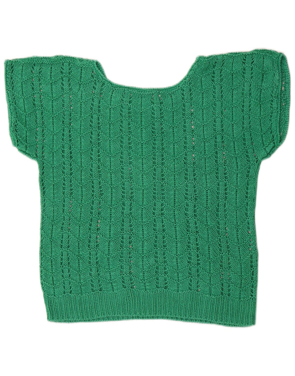 Suéter feminino vintage de manga curta com gola canoa Reino Unido 14 verde médio
