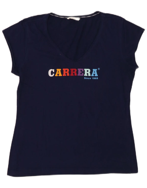 Camiseta feminina gráfica CARRERA UK 18 XL azul marinho algodão