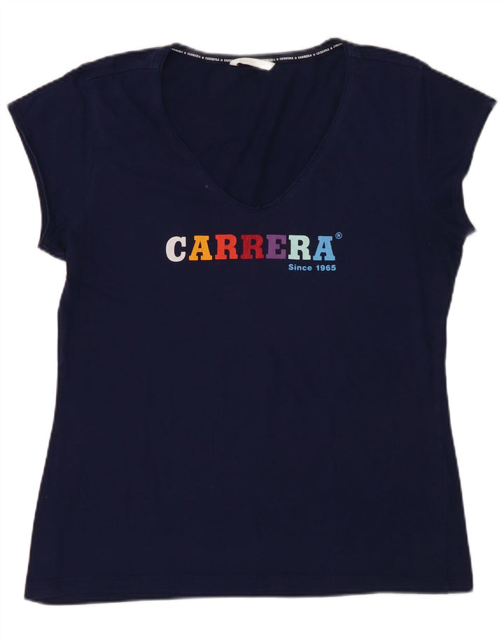 Camiseta feminina gráfica CARRERA UK 18 XL azul marinho algodão