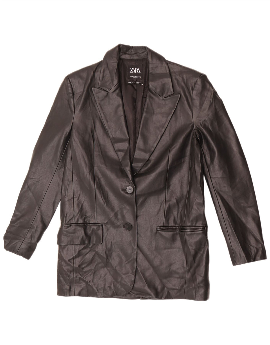 Jaqueta blazer feminina Zara de grandes dimensões com 2 botões de couro sintético Reino Unido 6 XS preta