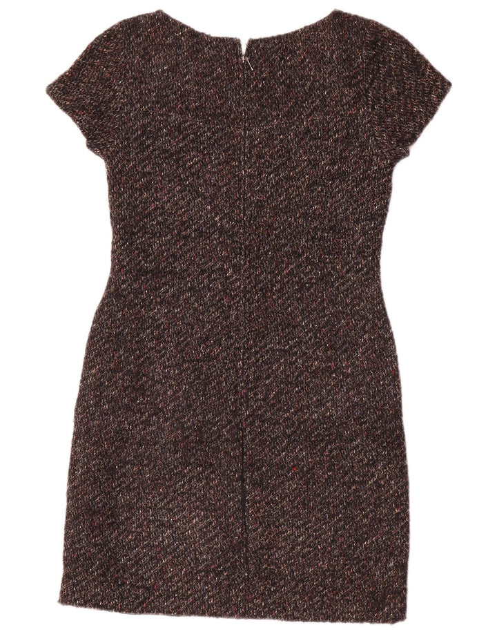 Vestido feminino Jigsaw com bainha UK 8 pequeno marrom manchado de lã