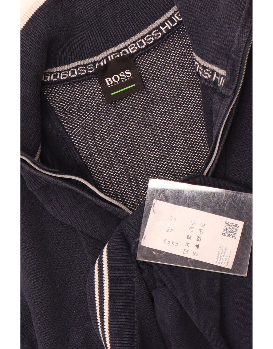 Hugo Boss moletom masculino com zíper e gola alta algodão azul marinho médio