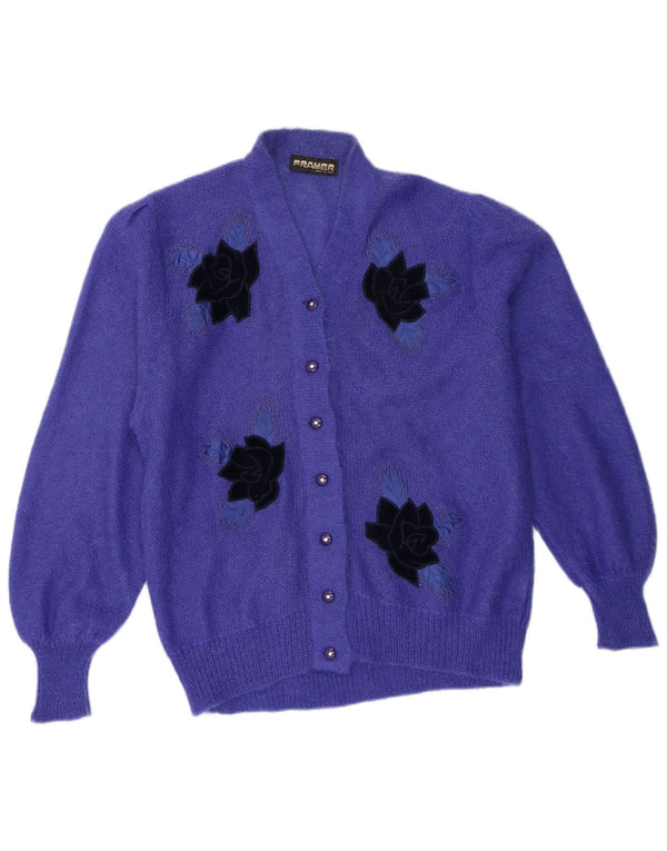 Suéter Cardigan Feminino Vintage Reino Unido 18 XL Roxo Floral