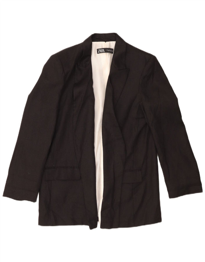 Jaqueta Zara Womens Open Blazer UK 18 XL Linho Preto