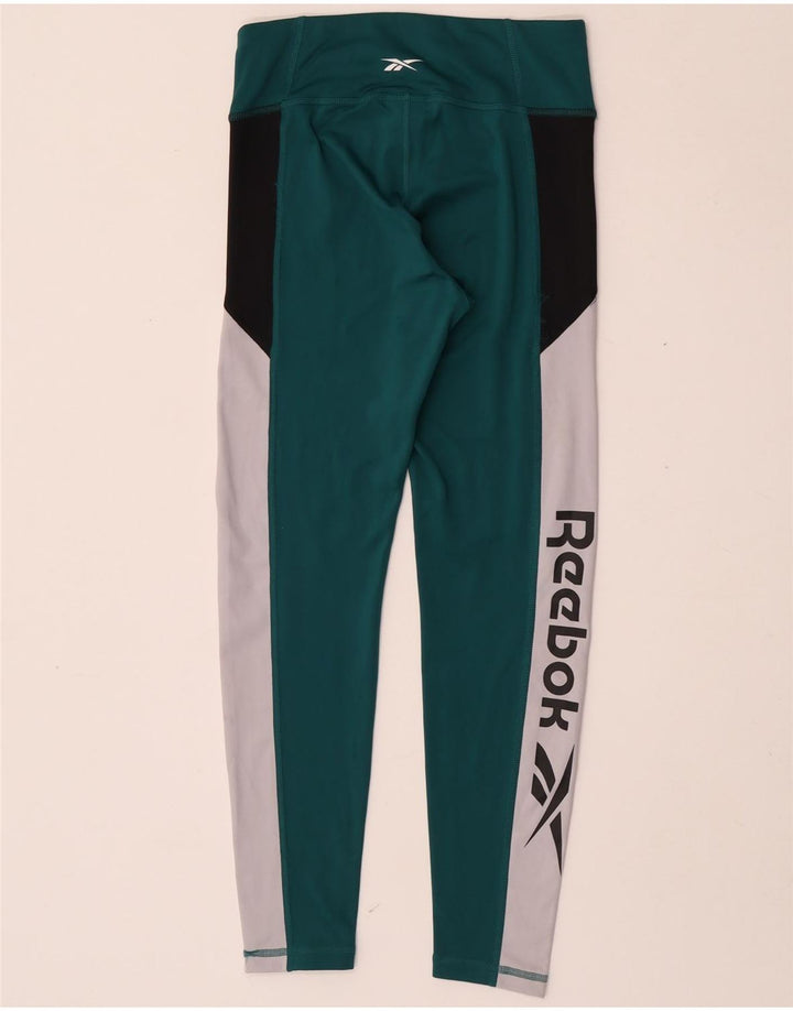 Leggings femininos Reebok Graphic UK 8/10 pequeno verde colorblock poliéster