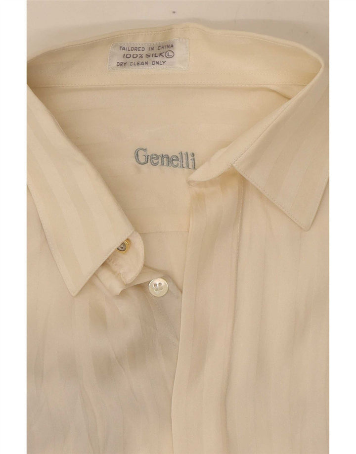 Blusa feminina Genelli Reino Unido 16 grande seda listrada branca