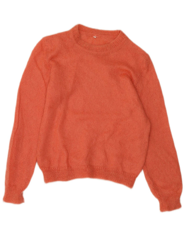 Suéter feminino vintage com gola redonda UK 12 rosa médio
