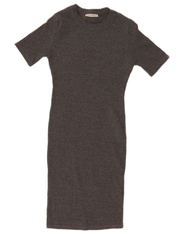 Zara Vestido feminino Trafaluc manga curta bodycon Reino Unido 8 pequeno cinza poliéster