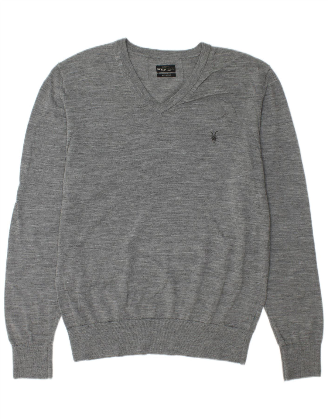 Suéter masculino ALL SAINTS com decote em V 2XL lã cinza