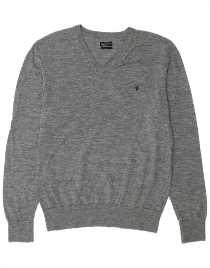 Suéter masculino ALL SAINTS com decote em V 2XL lã cinza