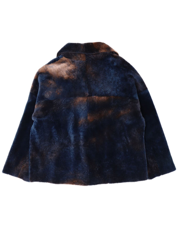 Jaqueta feminina VINTAGE de pele grande IT 50 XL pele de cordeiro azul marinho