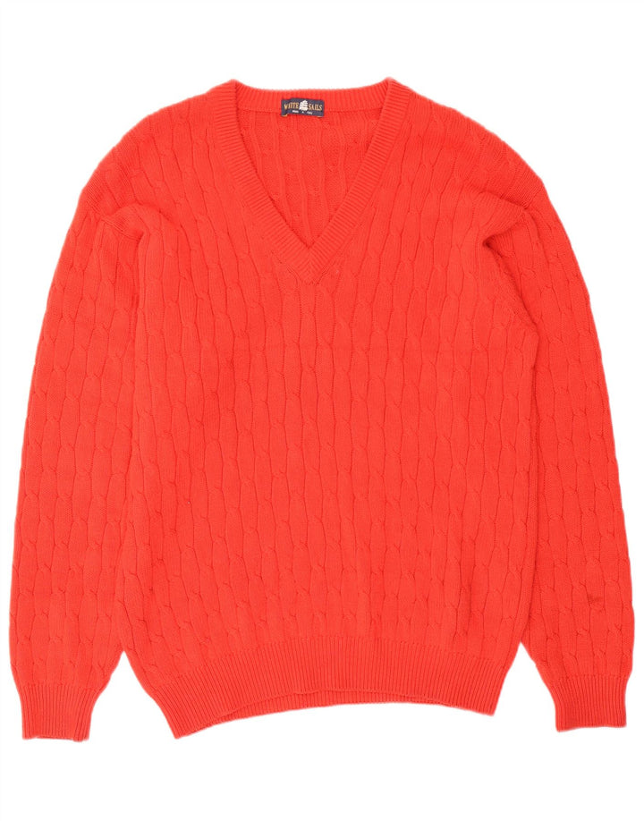 Suéter masculino branco Sails com decote em V grande laranja