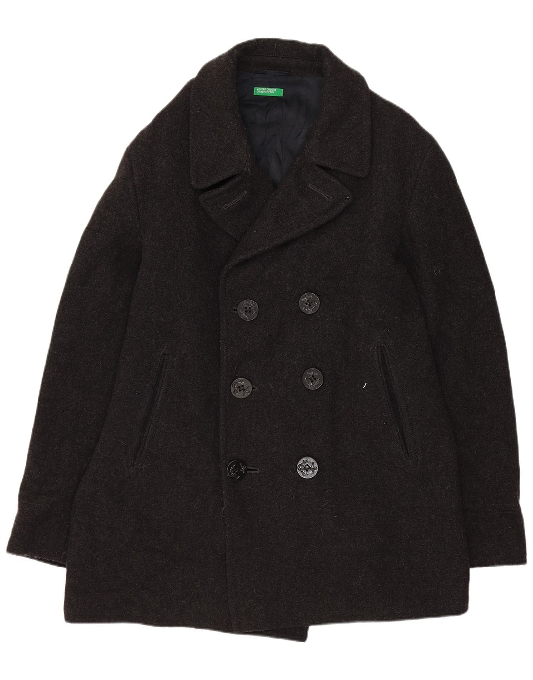 Benetton Masculino Pea Coat IT 48 Lã Cinza Médio