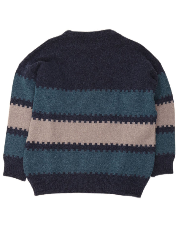 Suéter vintage masculino com gola redonda IT 50 médio azul marinho geométrico